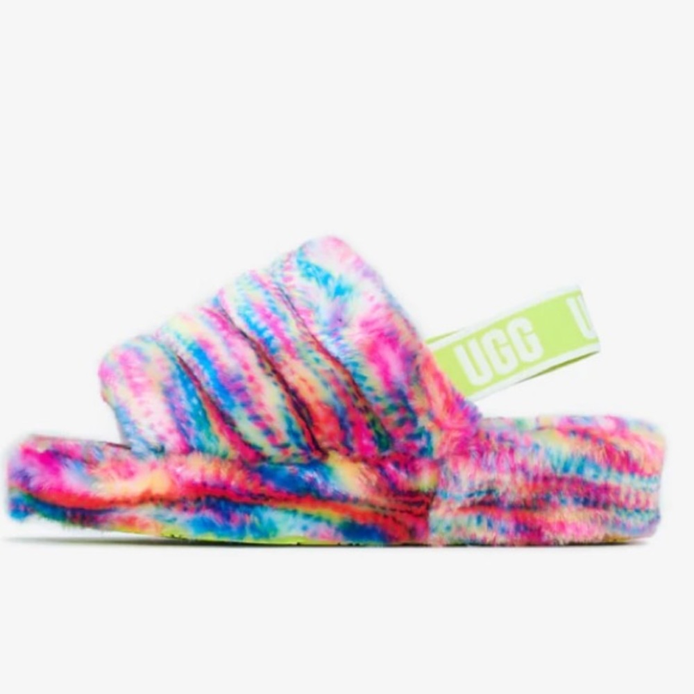 * New UGG fluff yeah white pixelate slippers multi color size 6